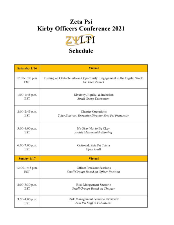 Kirby 2021 Schedule